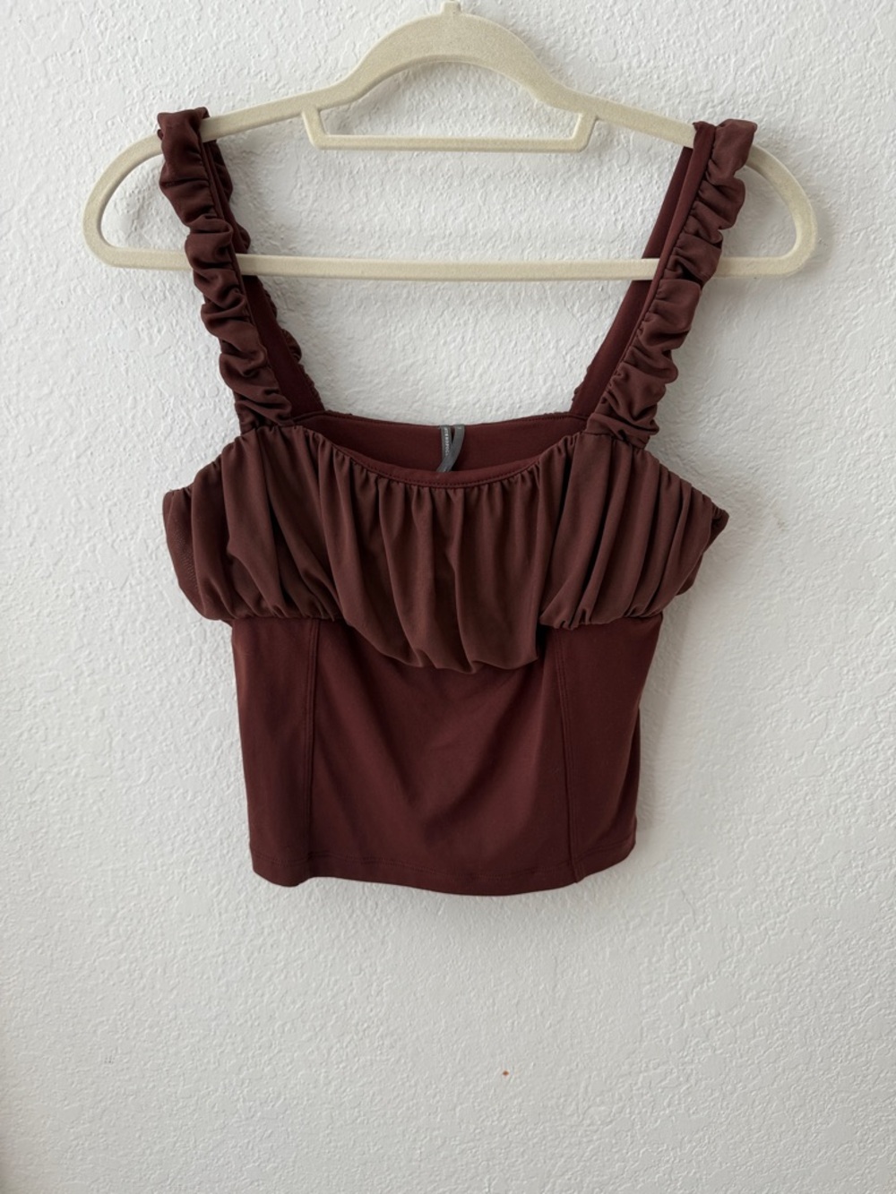Anthropologie Ruffled Square-Neck Cropped Camisole - Deep Brown